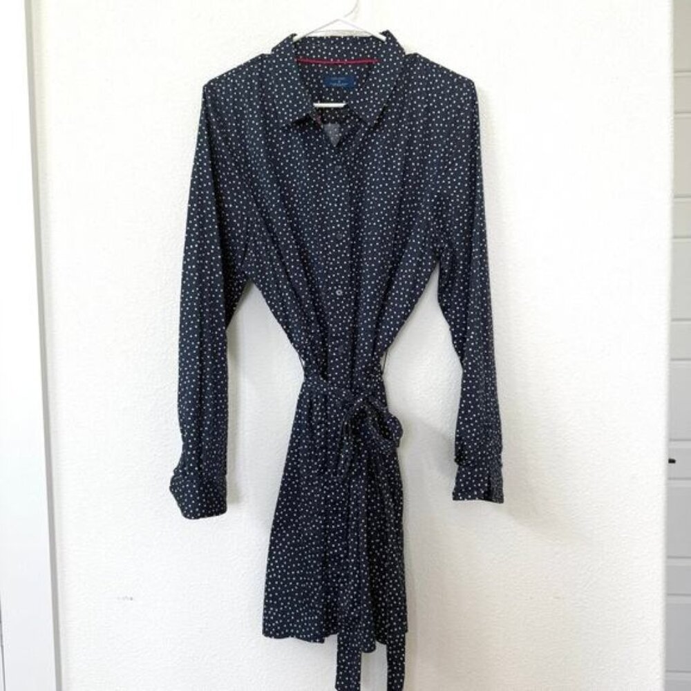 UNTUCKit Maryn Polka Dot Shirt Dress Navy Size 16 Belted Cotton Stretch